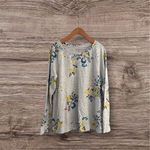 LOFT Gray and Pink Patterned Knit Top